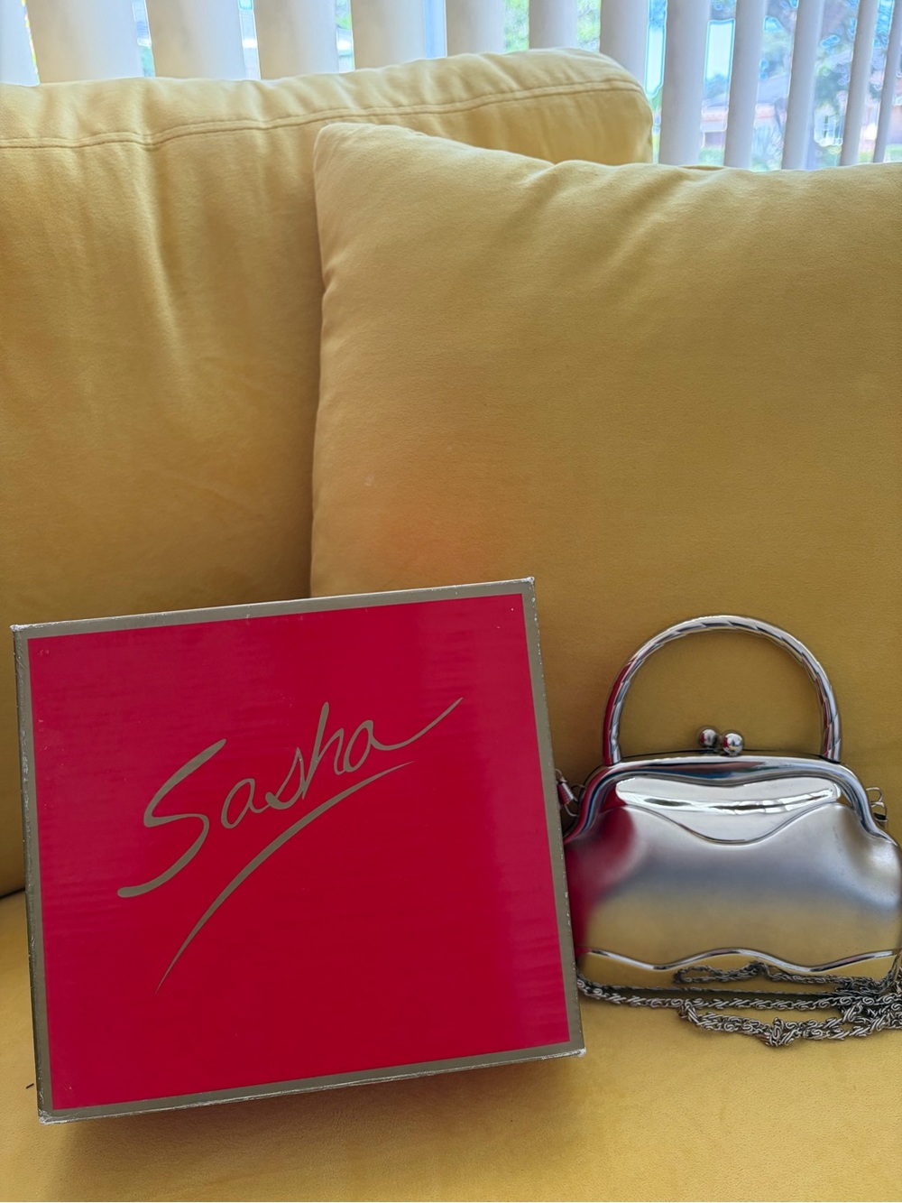 Silver Metallic Mini Top-Handle Purse with Chain